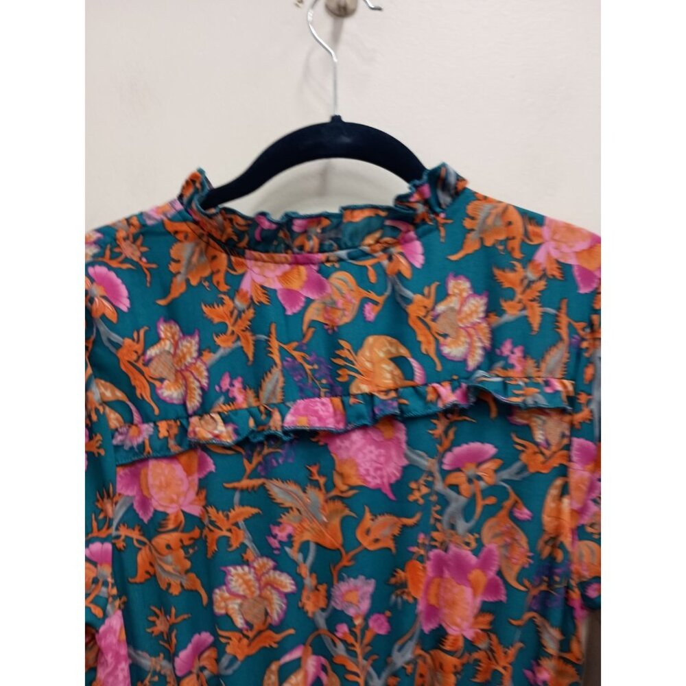 Anthropologie Boemo BOHO Maxi Dress Womens Small Blue Pink Floral Tiered Ruffle - Picture 11 of 13